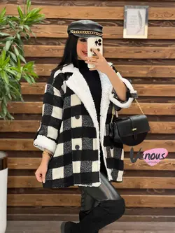 پالتو چهارخونه یقه خز کد 2064 شیک و خاص در مجموعه ونوس مد