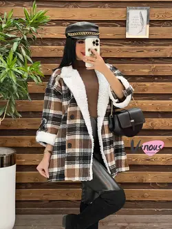 پالتو چهارخونه یقه خز کد 2064 شیک و خاص در مجموعه ونوس مد