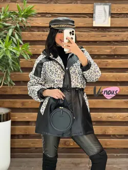 پالتو چرم ترکیبی پلنگی کد 2069  شیک و خاص درمجموعه ونوس مد