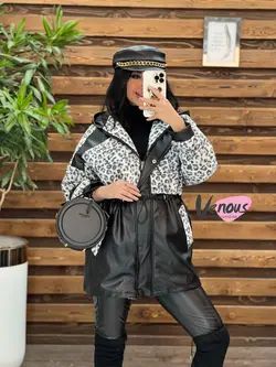 پالتو چرم ترکیبی پلنگی کد 2069  شیک و خاص درمجموعه ونوس مد