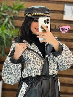 پالتو چرم ترکیبی پلنگی کد 2069  شیک و خاص درمجموعه ونوس مد