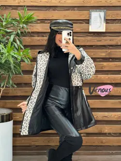 پالتو چرم ترکیبی پلنگی کد 2069  شیک و خاص درمجموعه ونوس مد