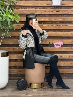 پالتو چرم ترکیبی پلنگی کد 2069  شیک و خاص درمجموعه ونوس مد