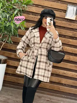 خرید اینترنتی پالتو چهارخونه کمردار کد 2082 فروشگاه ونوس مد
