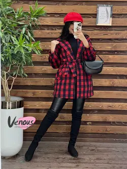 خرید اینترنتی پالتو چهارخونه کمردار کد 2082 فروشگاه ونوس مد