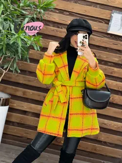 خرید اینترنتی پالتو چهارخونه کمردار کد 2082 فروشگاه ونوس مد