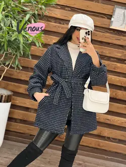 خرید اینترنتی پالتو چهارخونه کمردار کد 2082 فروشگاه ونوس مد