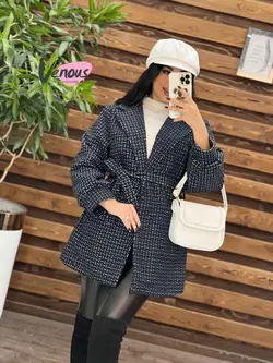 خرید اینترنتی پالتو چهارخونه کمردار کد 2082 فروشگاه ونوس مد