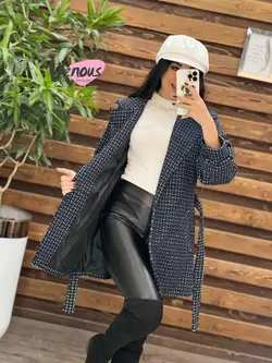 خرید اینترنتی پالتو چهارخونه کمردار کد 2082 فروشگاه ونوس مد