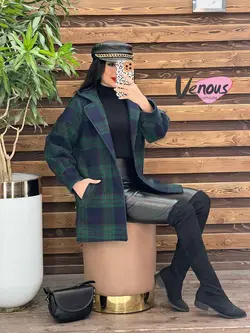 خرید اینترنتی پالتو چهارخونه مغزی دوزی کد 2097 در ونوس مد