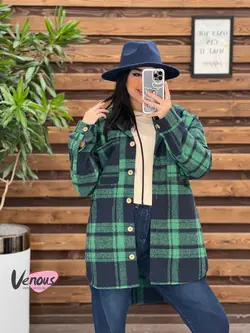 خرید اینترنتی پالتو چهارخونه کلاهدار دکمه چوبی کد 2115ونوس