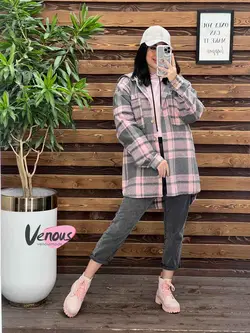 خرید اینترنتی پالتو چهارخونه کلاهدار دکمه چوبی کد 2115ونوس