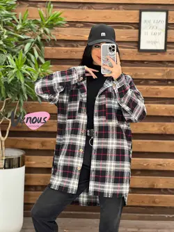 خرید اینترنتی پالتو چهارخونه کلاهدار دکمه چوبی کد 2115ونوس