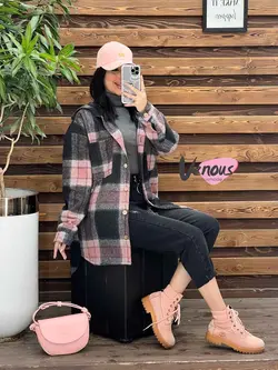 خرید اینترنتی پالتو چهارخونه کلاهدار دکمه چوبی کد 2115ونوس