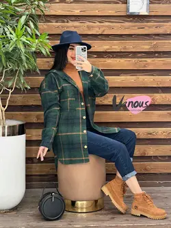 خرید اینترنتی پالتو چهارخونه کلاهدار دکمه چوبی کد 2115ونوس