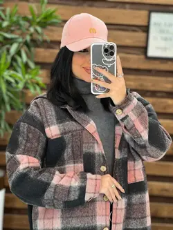 خرید اینترنتی پالتو چهارخونه کلاهدار دکمه چوبی کد 2115ونوس