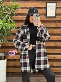 خرید اینترنتی پالتو چهارخونه کلاهدار دکمه چوبی کد 2115ونوس