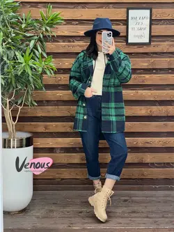 خرید اینترنتی پالتو چهارخونه کلاهدار دکمه چوبی کد 2115ونوس