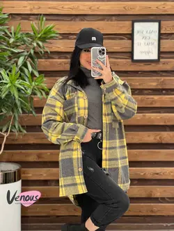 خرید اینترنتی پالتو چهارخونه کلاهدار دکمه چوبی کد 2115ونوس