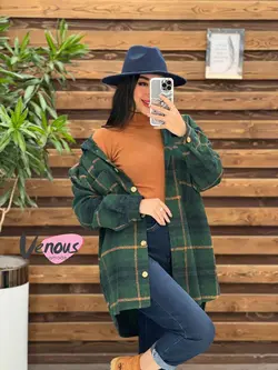 خرید اینترنتی پالتو چهارخونه کلاهدار دکمه چوبی کد 2115ونوس