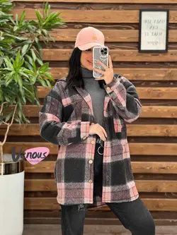 خرید اینترنتی پالتو چهارخونه کلاهدار دکمه چوبی کد 2115ونوس