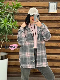 خرید اینترنتی پالتو چهارخونه کلاهدار دکمه چوبی کد 2115ونوس