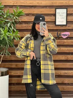 خرید اینترنتی پالتو چهارخونه کلاهدار دکمه چوبی کد 2115ونوس