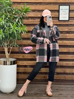 خرید اینترنتی پالتو چهارخونه کلاهدار دکمه چوبی کد 2115ونوس