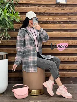 خرید اینترنتی پالتو چهارخونه کلاهدار دکمه چوبی کد 2115ونوس