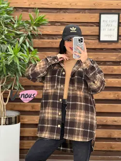 خرید اینترنتی پالتو چهارخونه کلاهدار دکمه چوبی کد 2115ونوس