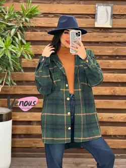 خرید اینترنتی پالتو چهارخونه کلاهدار دکمه چوبی کد 2115ونوس