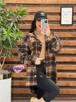 خرید اینترنتی پالتو چهارخونه کلاهدار دکمه چوبی کد 2115ونوس