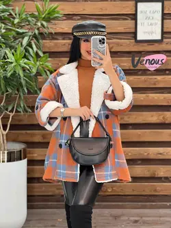 پالتو چهارخونه یقه خز کد 2121 شیک و خاص در مجموعه ونوس مد