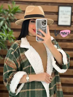 پالتو چهارخونه یقه خز کد 2121 شیک و خاص در مجموعه ونوس مد