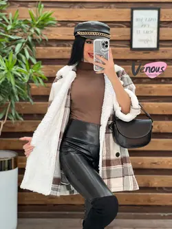 پالتو چهارخونه یقه خز کد 2121 شیک و خاص در مجموعه ونوس مد