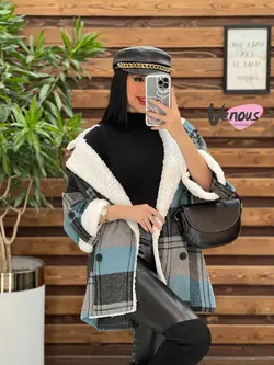 پالتو چهارخونه یقه خز کد 2121 شیک و خاص در مجموعه ونوس مد