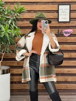 پالتو چهارخونه یقه خز کد 2121 شیک و خاص در مجموعه ونوس مد