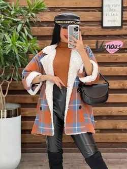 پالتو چهارخونه یقه خز کد 2121 شیک و خاص در مجموعه ونوس مد