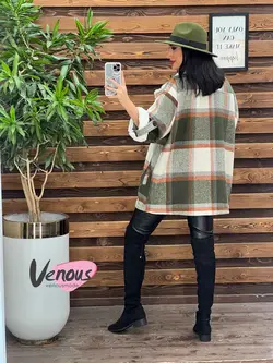 پالتو چهارخونه یقه خز کد 2121 شیک و خاص در مجموعه ونوس مد