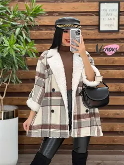 پالتو چهارخونه یقه خز کد 2121 شیک و خاص در مجموعه ونوس مد