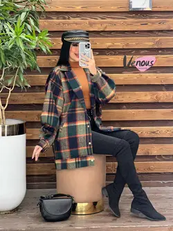 شکت چهارخونه آستین پفی کد 2130 شیک و خاص در مجموعه ونوس مد