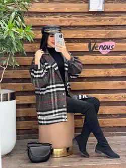 شکت چهارخونه آستین پفی کد 2130 شیک و خاص در مجموعه ونوس مد