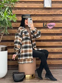 شکت چهارخونه آستین پفی کد 2130 شیک و خاص در مجموعه ونوس مد