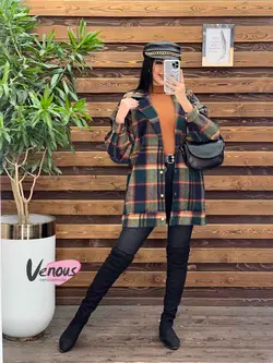 شکت چهارخونه آستین پفی کد 2130 شیک و خاص در مجموعه ونوس مد