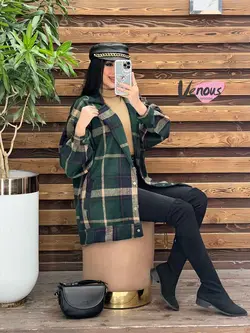 شکت چهارخونه آستین پفی کد 2130 شیک و خاص در مجموعه ونوس مد