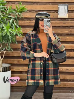 شکت چهارخونه آستین پفی کد 2130 شیک و خاص در مجموعه ونوس مد