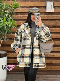 شکت چهارخونه آستین پفی کد 2130 شیک و خاص در مجموعه ونوس مد