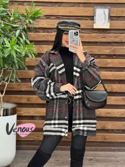 شکت چهارخونه آستین پفی کد 2130 شیک و خاص در مجموعه ونوس مد