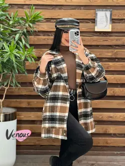 شکت چهارخونه آستین پفی کد 2130 شیک و خاص در مجموعه ونوس مد