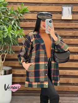 شکت چهارخونه آستین پفی کد 2130 شیک و خاص در مجموعه ونوس مد